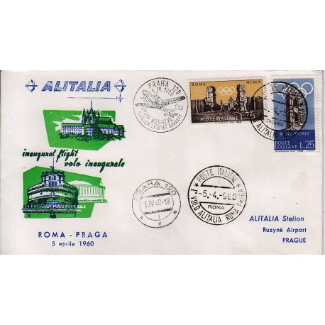 FDC ITALIA 1961 Alitalia 05/04/1960 Volo inaugurale Roma Praga