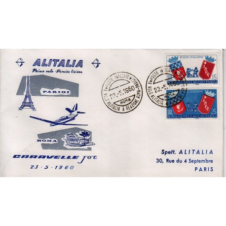 FDC ITALIA 1960 Alitalia 23/05/1960 Volo inaugurale Parigi Roma Annullo Speciale