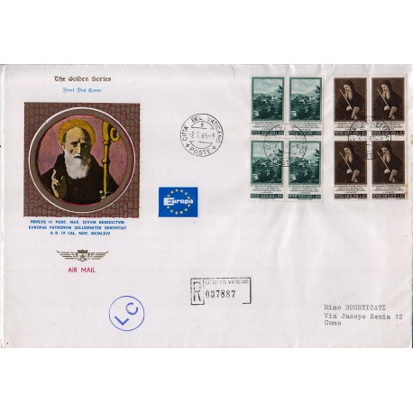 FDC VATICANO The Golden Series 1965 San Benedetto quartina raccomandata 