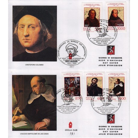 FDC VATICANO 1992 Grolla Unif. 929/33 Evangelizzazione dell'America