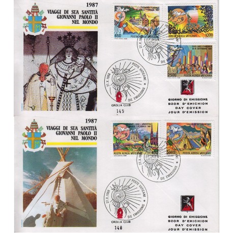 FDC VATICANO 1988 Grolla Unif. A83/A87 Posta Aerea Viaggi di G. Paolo II nel Mondo