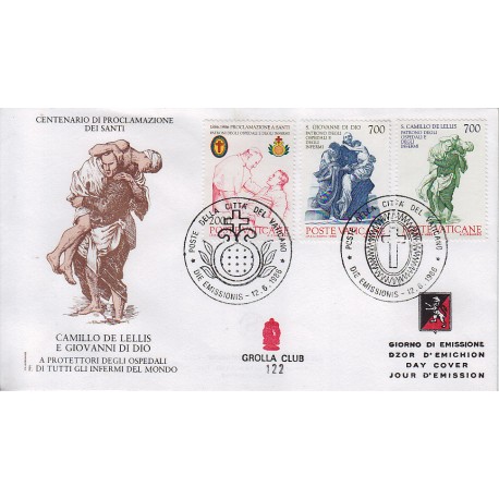 FDC VATICANO 1986 Grolla Unif. 797/9 Santi Camilllo De Lellis e G. Di Dio