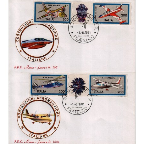 FDC Italia 1981 Roma Luxor 168/a Unif 1555/58 Costruzioni Aeronautiche A/F Udine