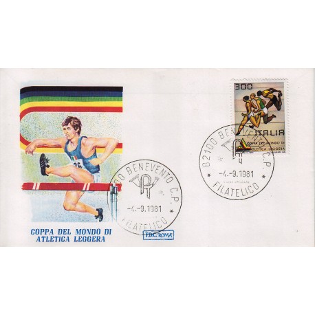 FDC Italia 1981 Roma Unif 1573 Coppa del Mondo Atletica Leggera A/F Benevento