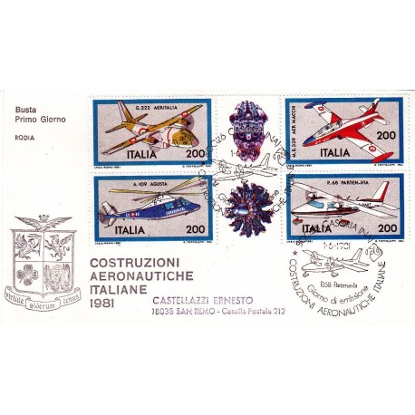 FDC Italia 1981 Rodia Unif 1555/58 Costruzione Aeronautiche Italiana A/S Casoria