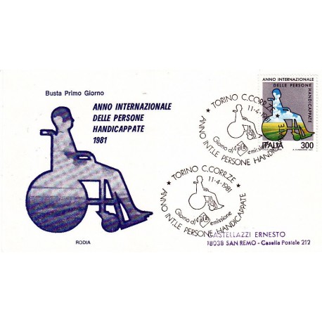 FDC Italia 1981 Rodia Unif 1547 Persone Handicappate A/S Torino viaggiata