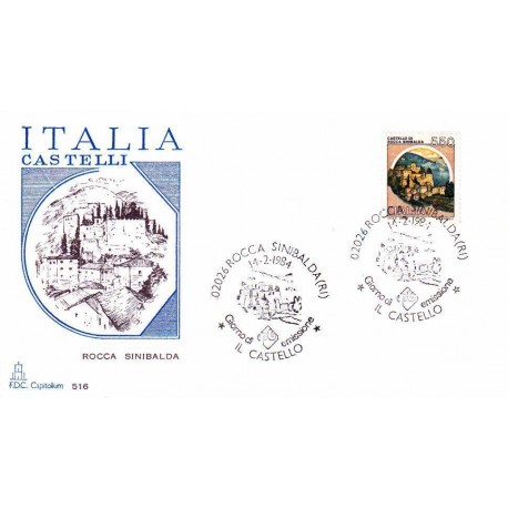 FDC Italia 1984 Capitolium 1674 Castelli d'Italia 550 A/S Rocca Sinibalda