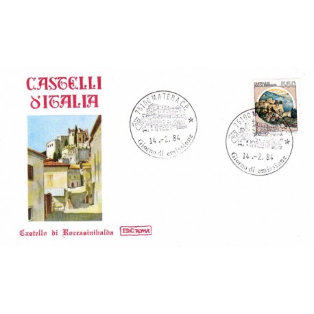 FDC Italia 1984 Roma 1674 Castelli d'Italia 550 Rocca Sinibalda A/F Matera