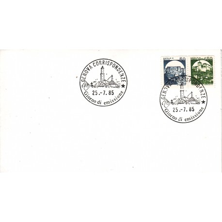 FDC Italia 1985 Unif 1737/8 Castelli d'Italia Piobbico e Scilla A/F Genova