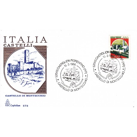 FDC Italia 1986 Capitolium Unif. 1765 Castelli d'Italia 650 Castello di Montecchio A/S