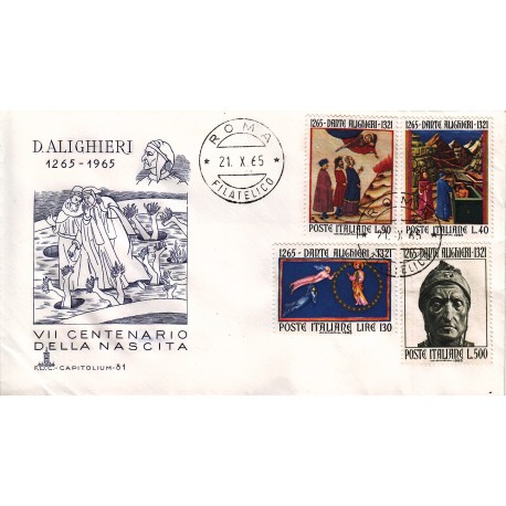 FDC Italia 1965 Capitolium Unif. 1004/7 Dante Alighieri A/O Roma b