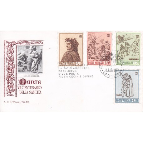 FDC VATICANO 1965 Roma Unif. 410/13 Dante Alighieri 