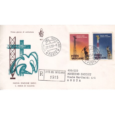 FDC Vaticano Venetia Club 1959 Unif. 262/63 Centro radio s. Maria di Galeria racc.