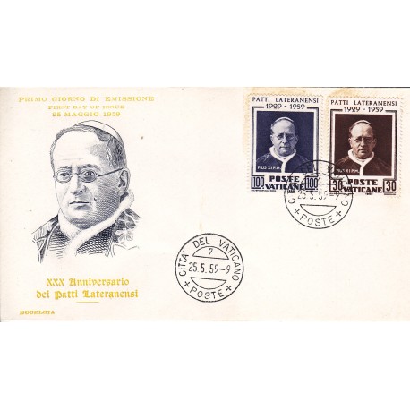 FDC Vaticano Ecclesia 1959 Unif. 260/61 Patti Lateranensi