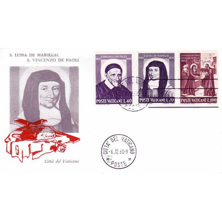 FDC Vaticano Ala 1960 Unif. 295/97 S.Vincenzo de Paola e S.L. De Marillac