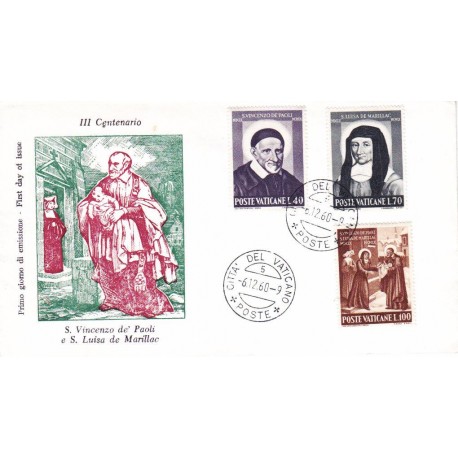 FDC Vaticano 1960 Unif. 295/97 S.Vincenzo de Paola e S.L. De Marillac v02