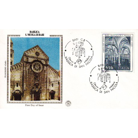 FDC Italia Filagrano Gold 1989 Unif. 1877 Basilica S. Nicola Bari A/S