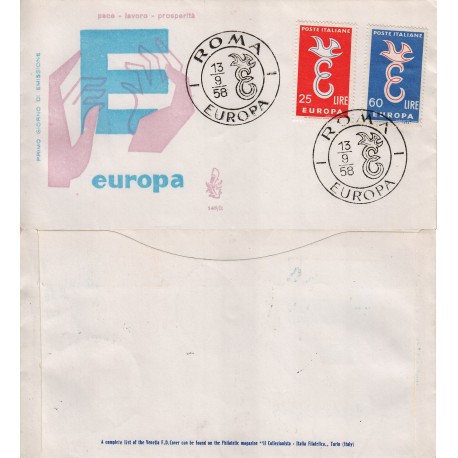 FDC Italia Venetia 1958 Unif. 838 Europa CEPT A/Speciale