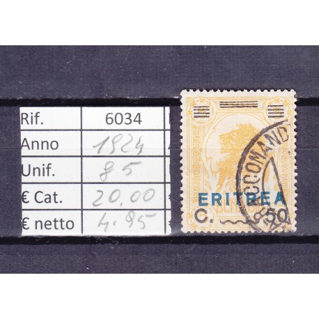 Italia Colonie - Eritrea 1924 Francobolli di Somalia sovrast. 50c usato