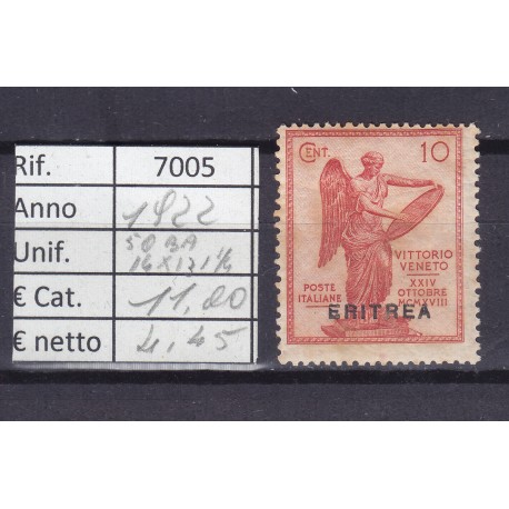 Italia Colonie - Eritrea 1922 Vittoria sovrastampati 10c 14x13 1/4 MNH**
