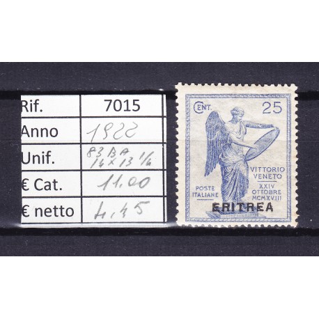 Italia Colonie - Eritrea 1922 Vittoria sovrastampati 25c 14x13 1/4 MNH**