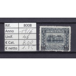 Italia Colonie - Eritrea 1916 Serie Pittorica n°36 sovrastampato 20c su 15c MNH**