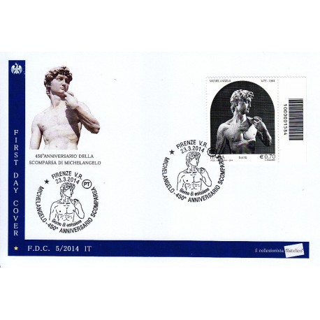 FDC ITALIA 05/2014 Michelangelo Buonarroti a/s codice a barre dx