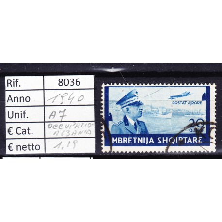 ITALIA Regno 1940 ALBANIA POSTA AEREA Q. 20 USATO