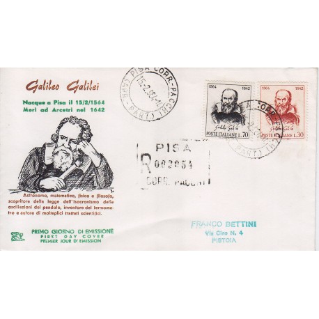 FDC ITALIA 1964 Chimera Unif. 975/6 Galileo Galilei raccomandata