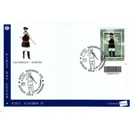 IT Repubblica 11-a/2014 FDC - 09/05/2014 - Europa - Zampogna, annullo speciale Barumini + cab bd