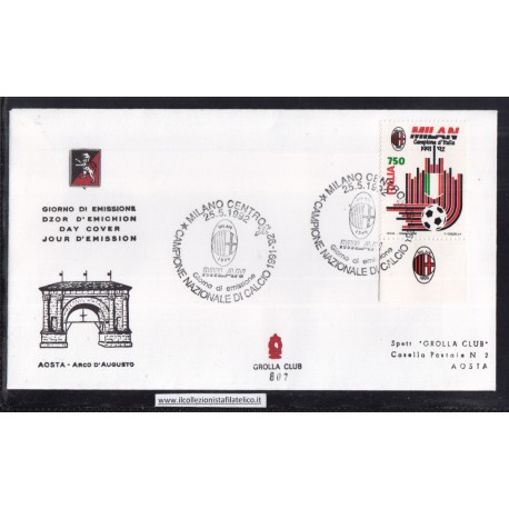 FDC ITALIA 1992 - Grolla 807 unif. 2038 - MILANO CENTRO - CAMPIONE NAZIONALE DI CALCIO - MILAN